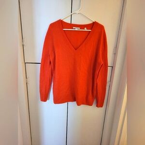 Vibrant Orange V-Neck Cashmere Sweater